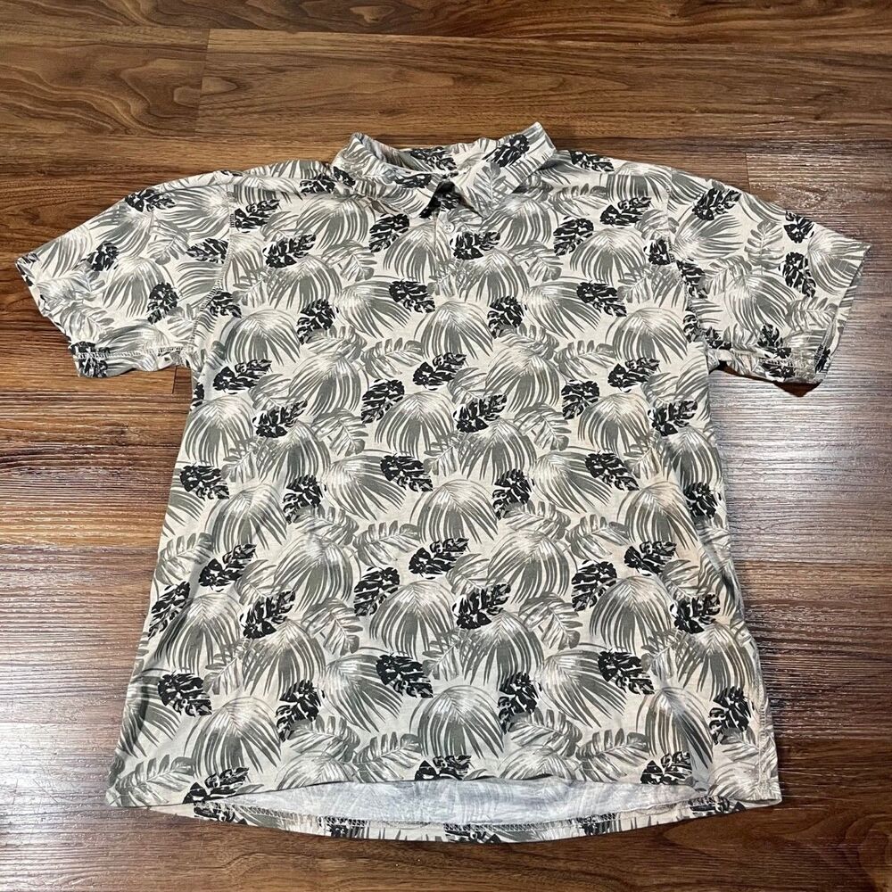 Thread Wave Polo Shirt Short Sleeve Lightweight Casual Cotton Floral Men's Large